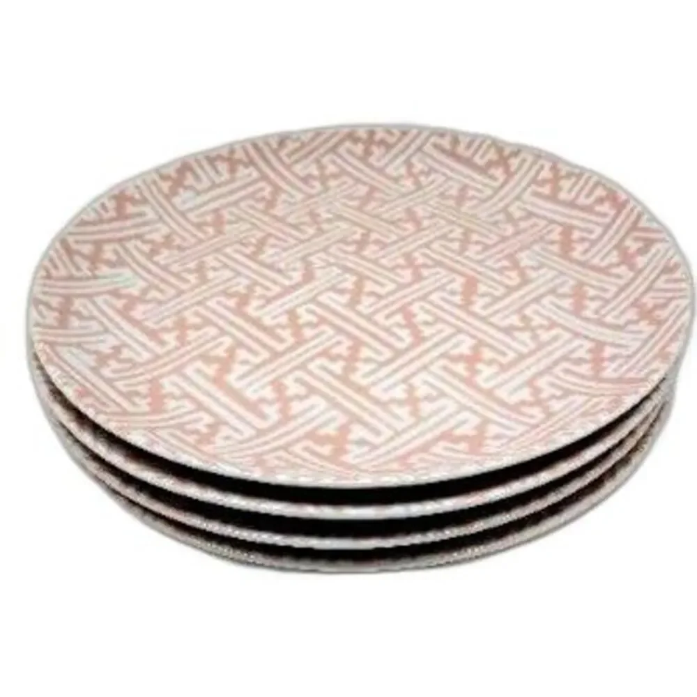 Fitz & Floyd Oriental Geometric Peach Snack Plates